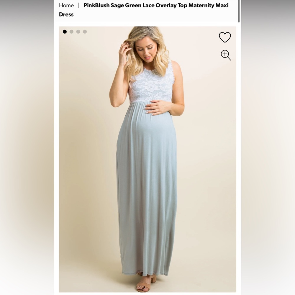 PinkBlush Sage Green Lace Overlay Top Maternity Maxi Dress